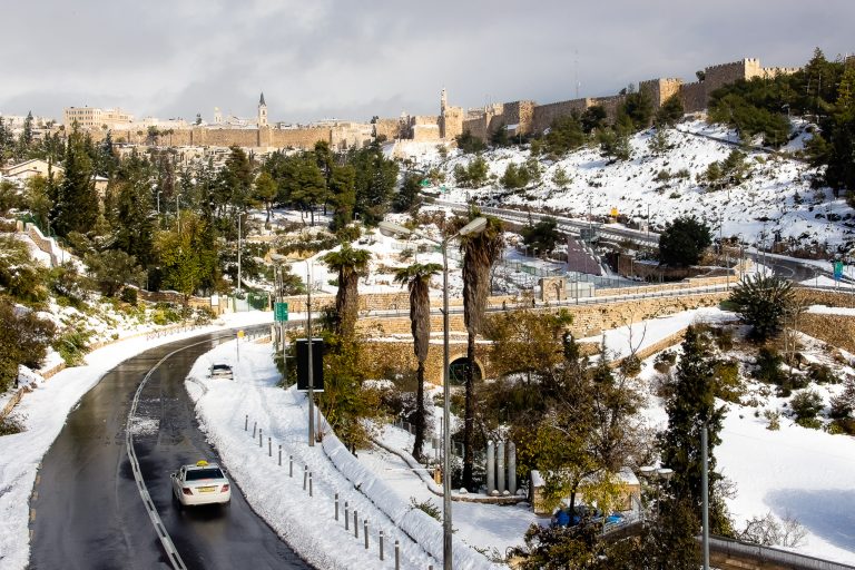 The snow melted around the walls of the Old Jerusalem-1-1